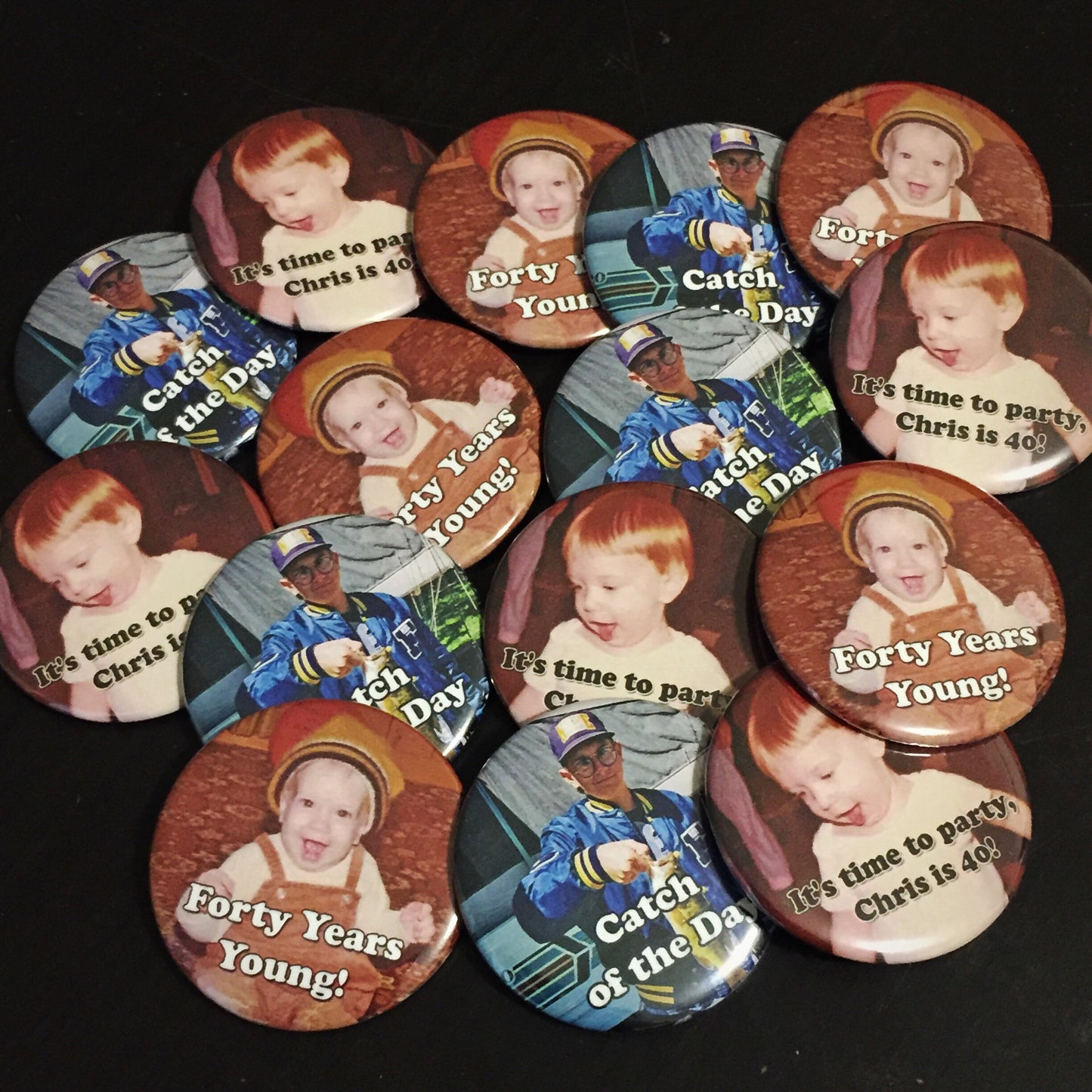 Custom 40th Birthday Party Favor, Milestone Birthday Photo Pins, Adult Party Favors - 15 pieces +