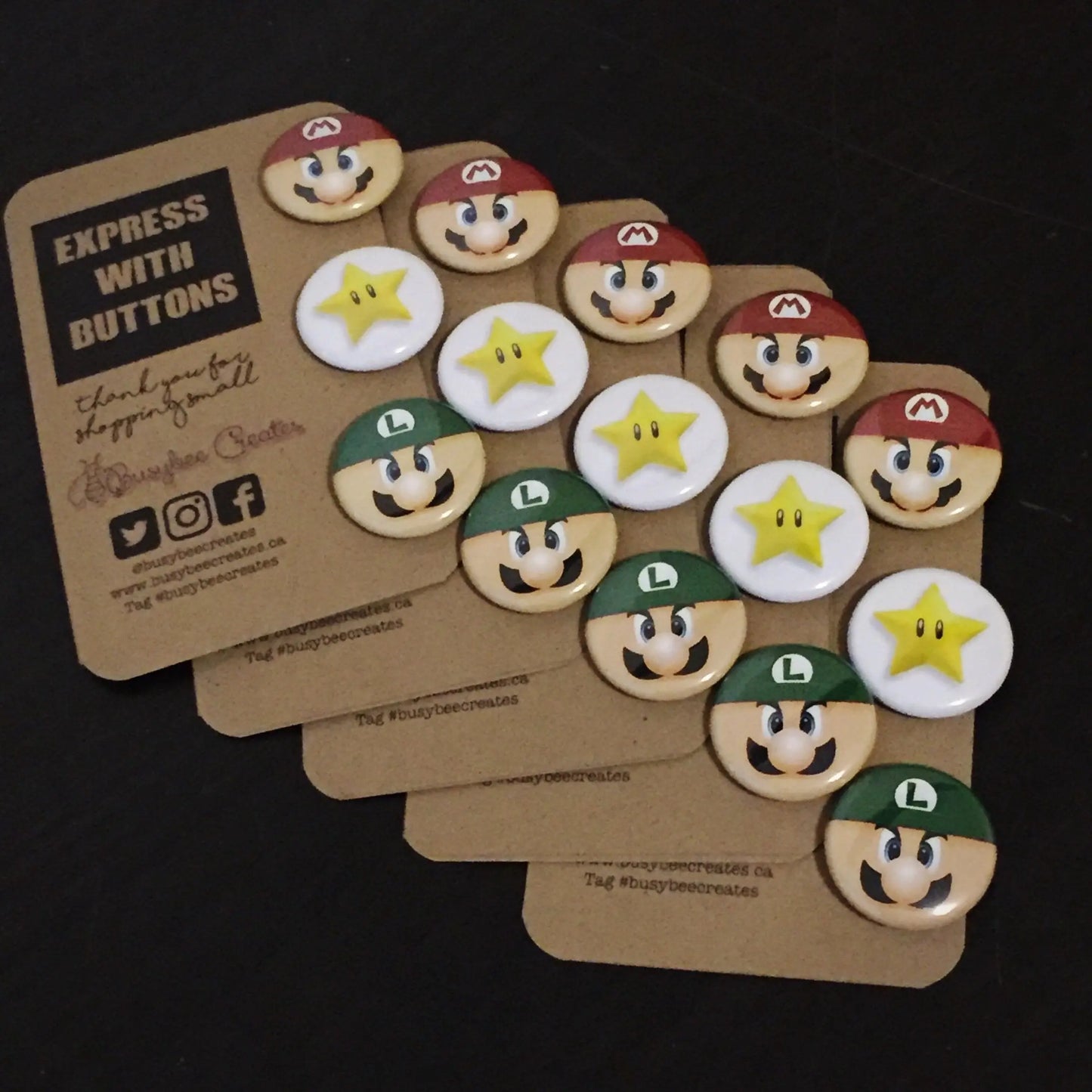 Personalized Super Mario Inspired Mini Button Pins (3/ set)  - 5 sets