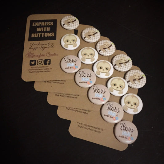 Personalized Sloth Inspired Mini Button Pins (3/ set)  - 5 sets