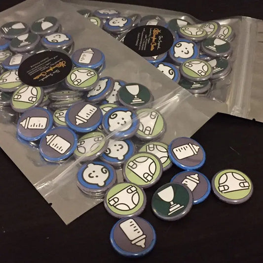 Custom Baby Shower Favor for New Mom, Gender Reveal Baby Buttons -  100 pieces - Busybee Creates