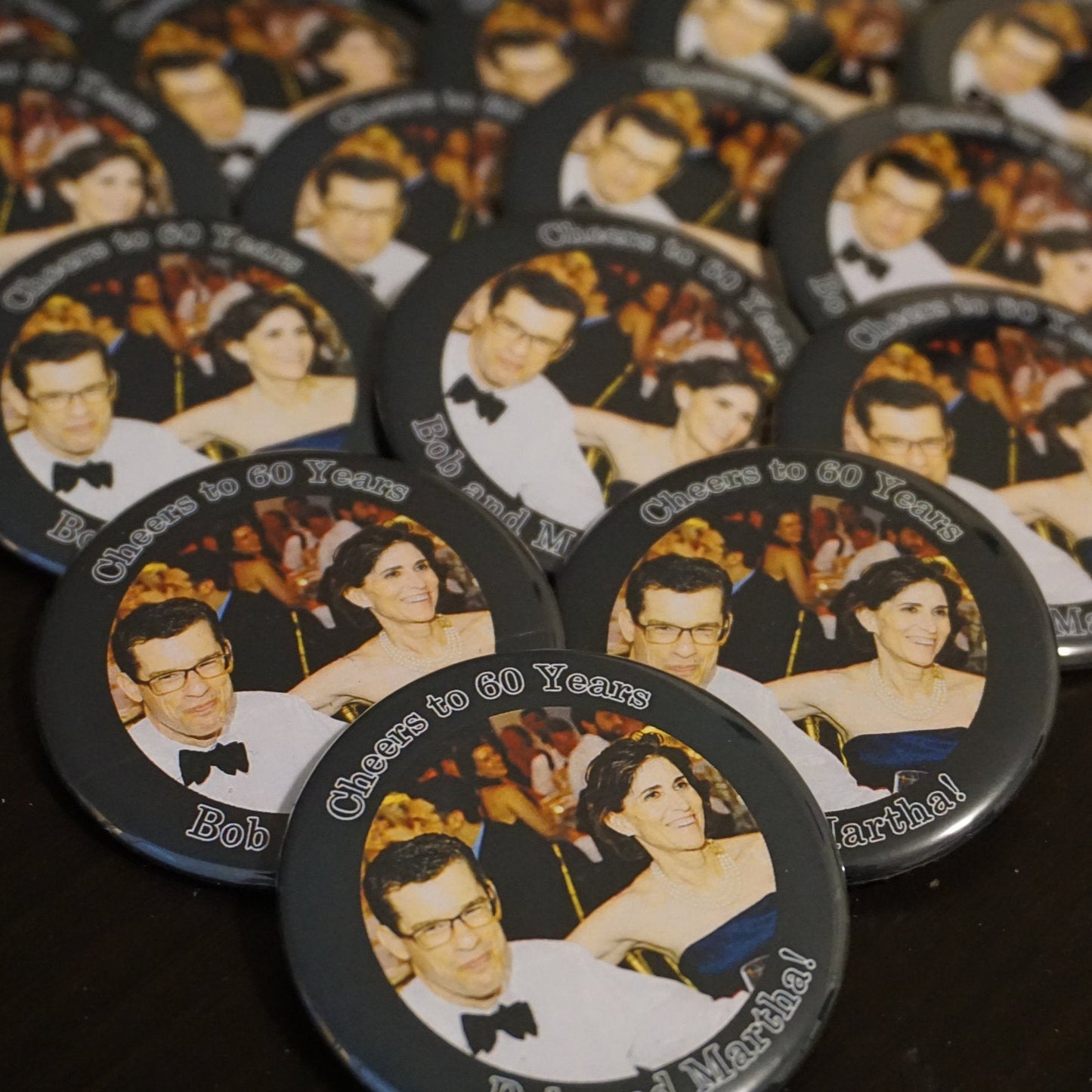 Custom 50th Wedding Anniversary Button Pins,  Personalized Golden Keepsakes Busybee Creates
