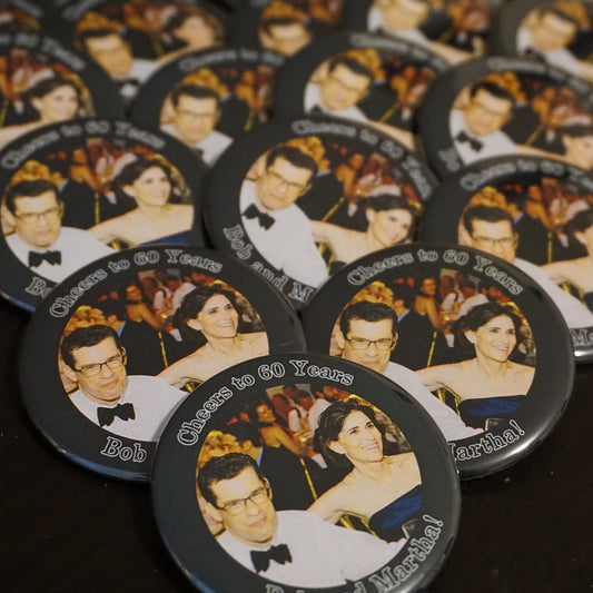 Custom 50th Wedding Anniversary Button Pins,  Personalized Golden Keepsakes Busybee Creates