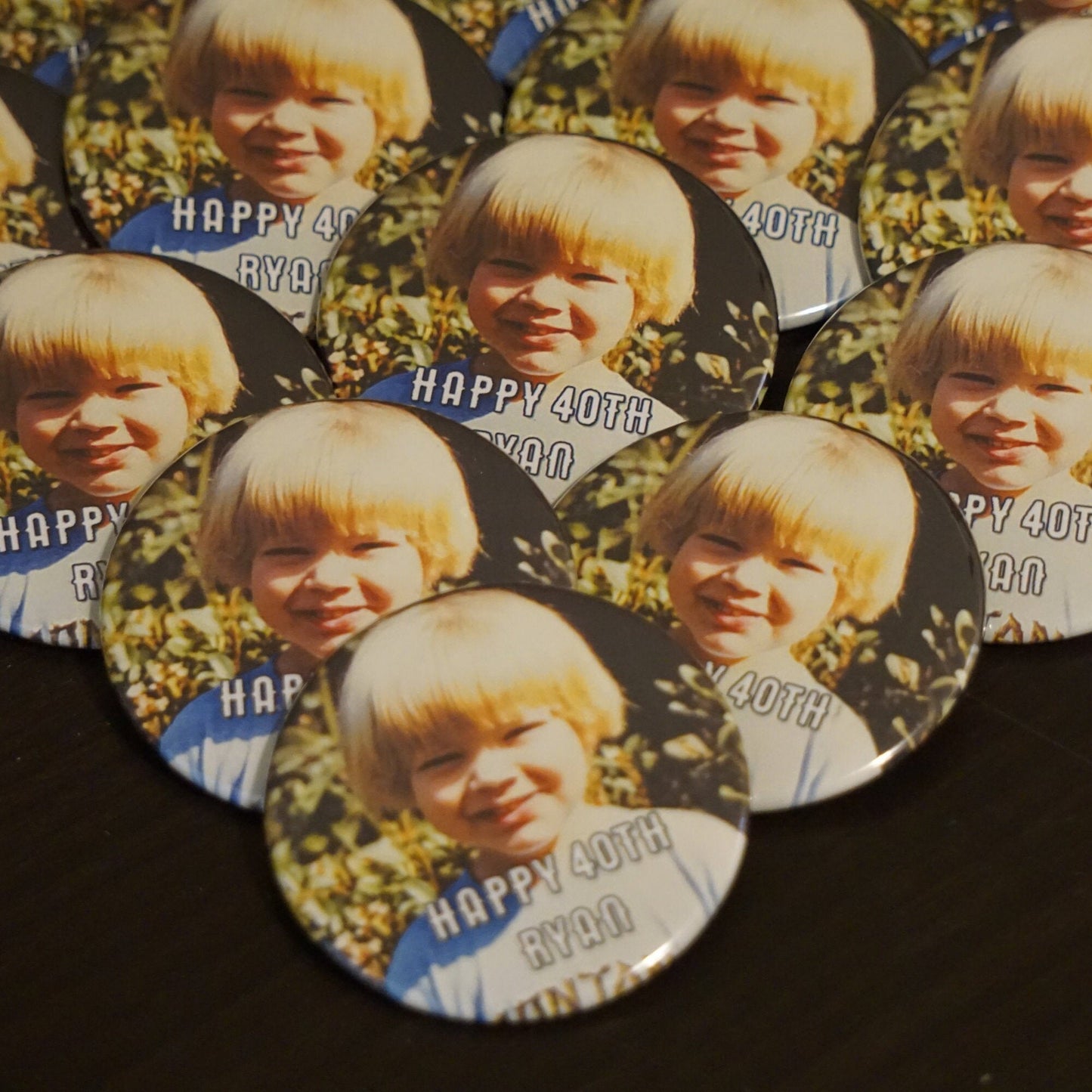 Custom 40th Birthday Party Favor, Milestone Birthday Photo Pins, Adult Party Favors - 15 pieces +
