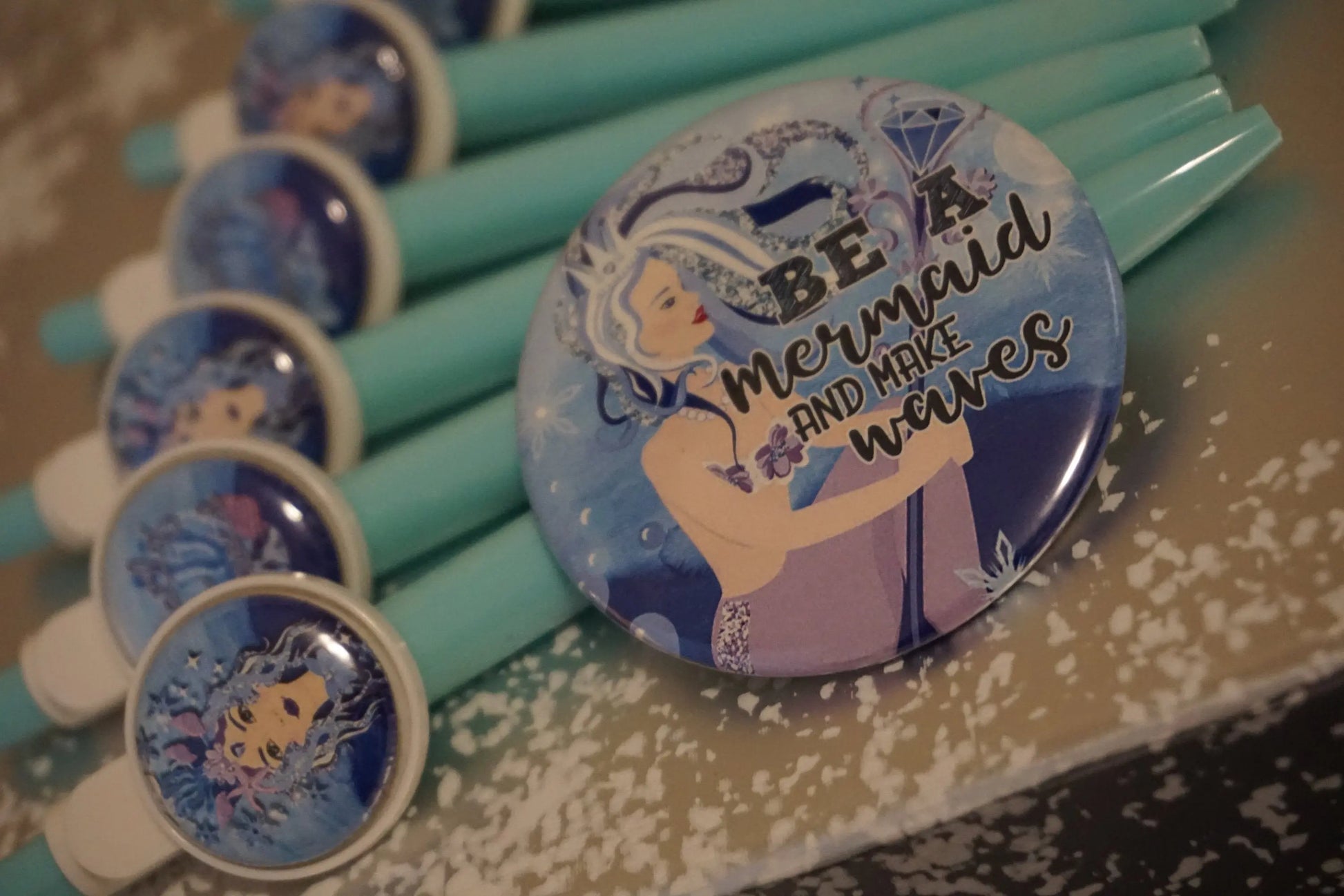 Mermaid Party Favors Gift for Girls - Mermaids Party Decor Button Pins  - Fantasy Mermaid Scale Theme Gift Ideas - 10 pieces - Busybee Creates