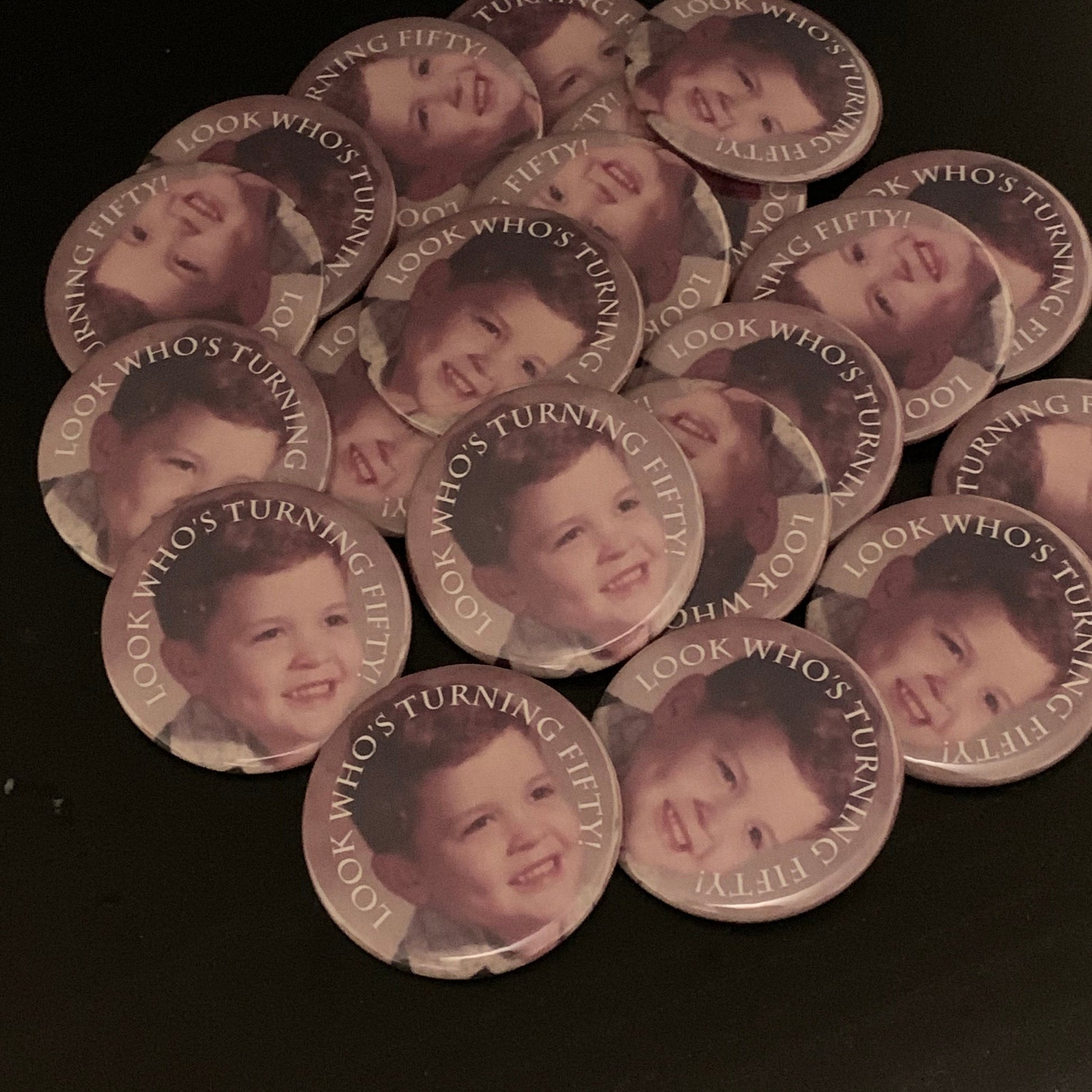 50th Birthday Pin, Custom Party Favor Ideas for Adult Photo Pins - 15 pieces +