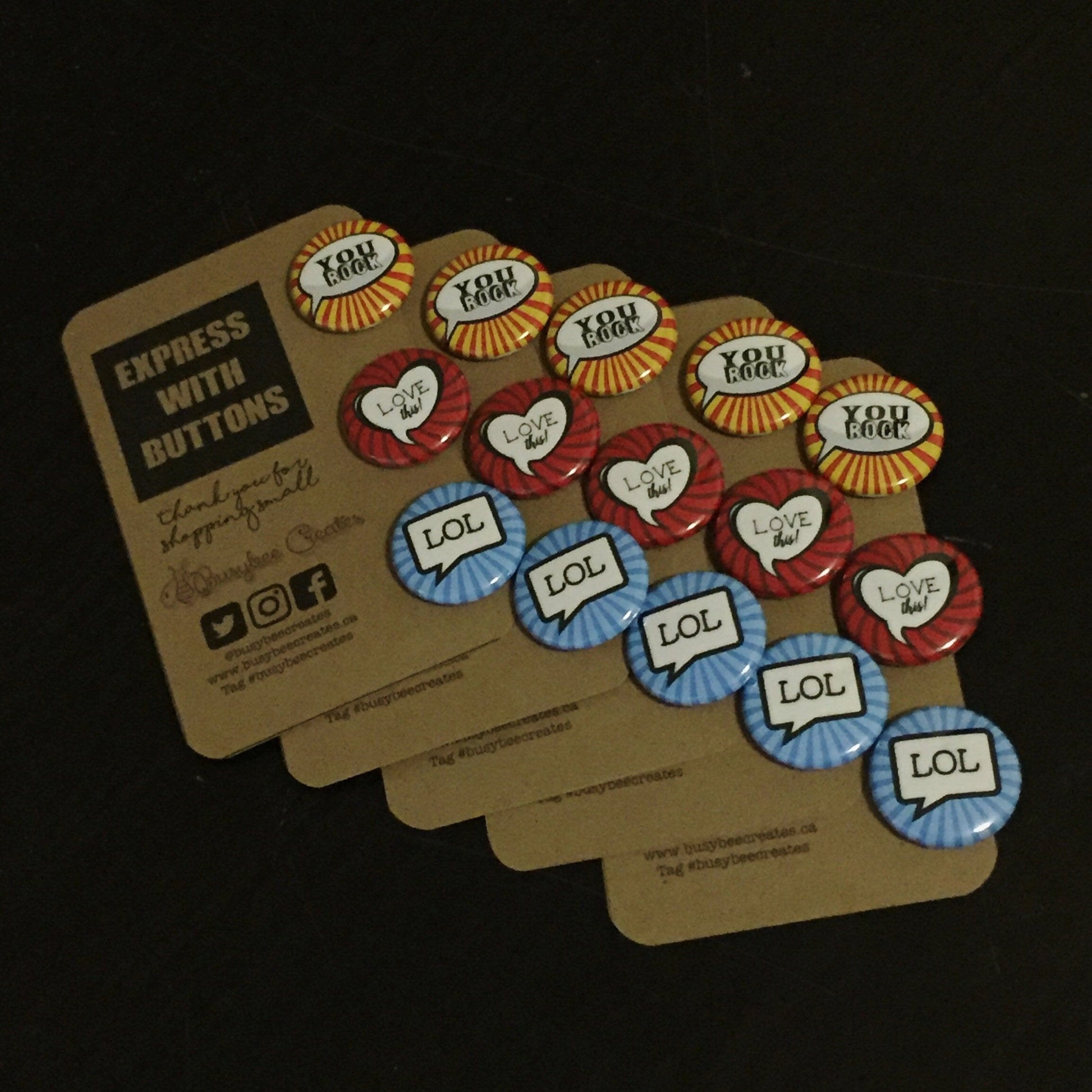 Speech Bubble - You Rock LOL Love - Speech Therapist Button Pins (3/ set)  - 5 sets - Busybee Creates