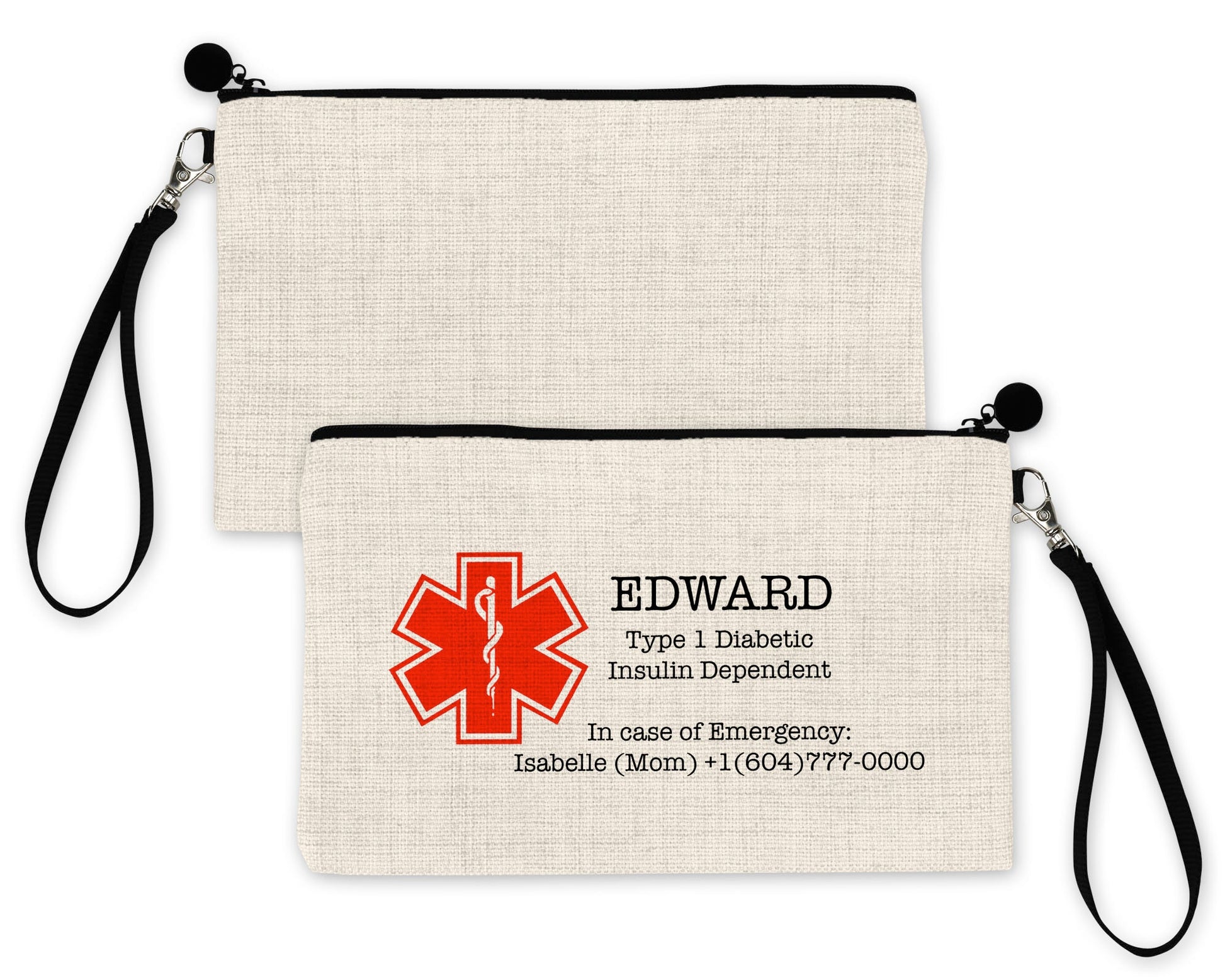 Custom Medical Alert Bundle Pouch and Pin for Epipen, First Aid Bag and Tag with Health Information Alert