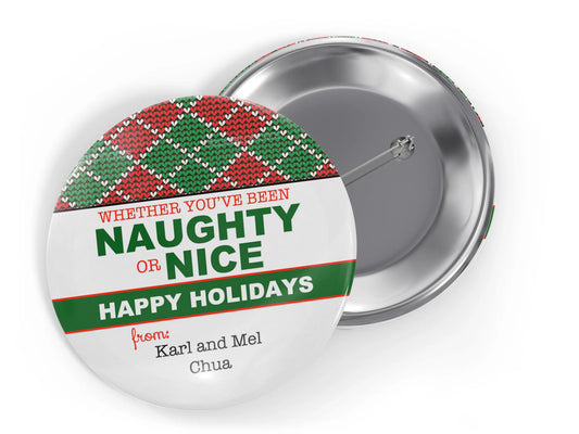 Personalized Naughty or Nice Gift Tags for Christmas Button Pins 2.25" - 10 pieces