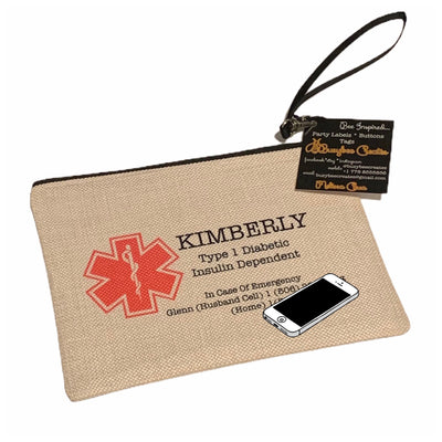 Custom Medical Health Diabetic Supply Bag, Medical Alert for Type 1 Diabetes Bag, Diabetic Bag Zippered Pouch