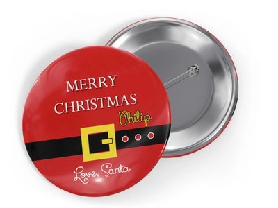 Santa Claus Tags with Belt Custom Tags, Bulk Christmas Gifts Button Pins - 2.25"