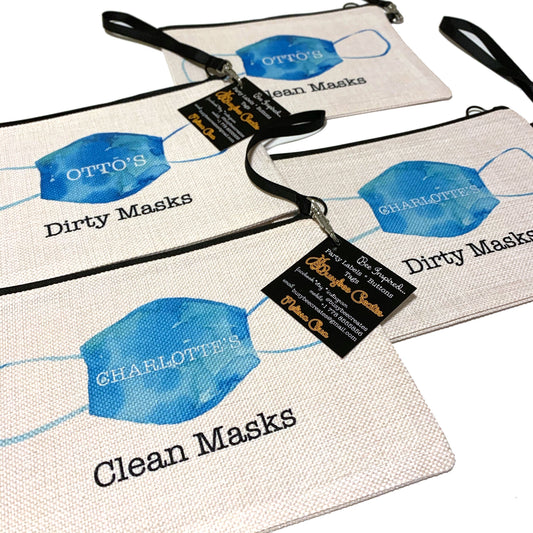Dirty and Clean Face Masks Pouch, Set of 2 Mask Bag, Personalized Mask Accessory