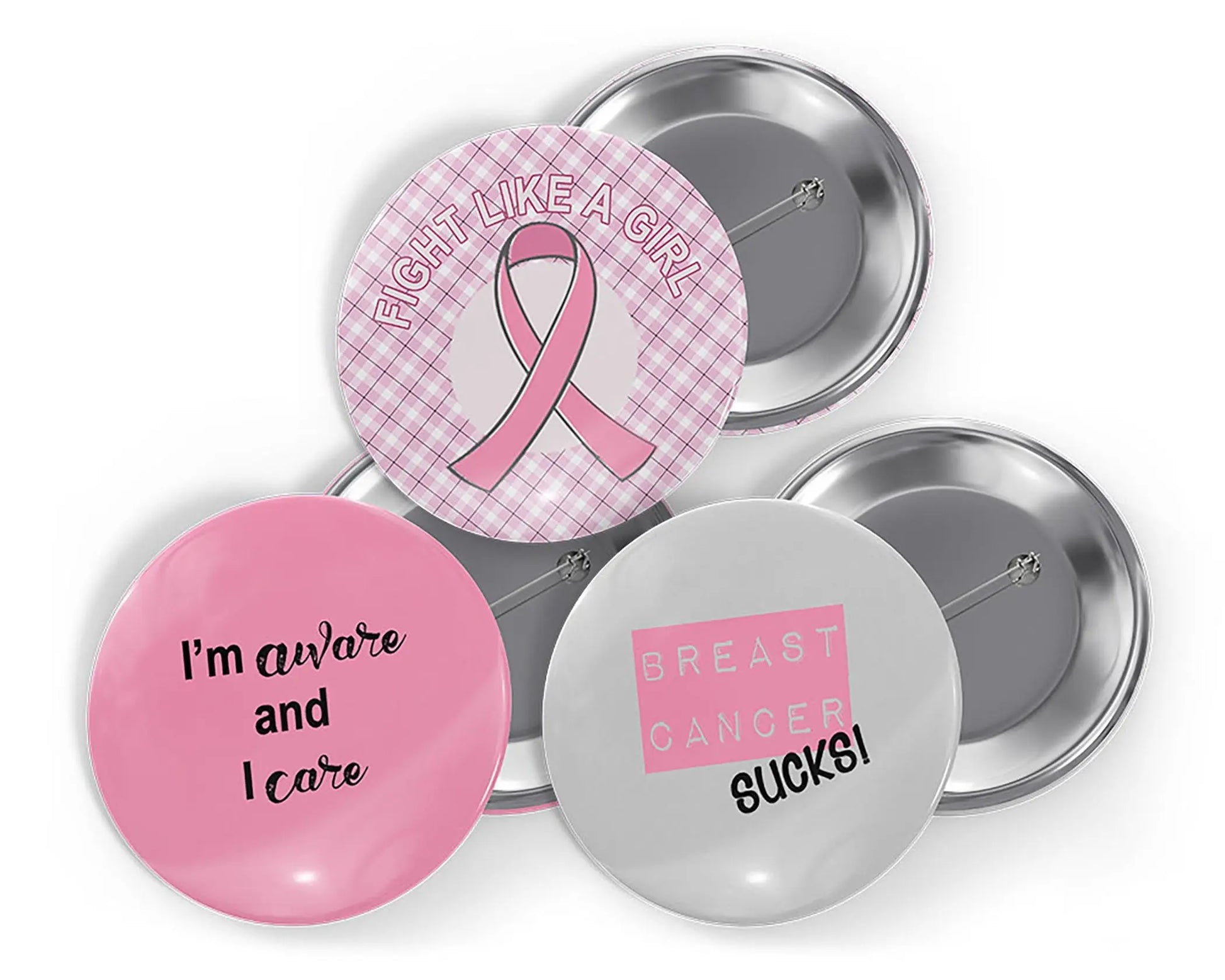 Breast Cancer Awareness, Pink Ribbon Button Pins - Trio Pack