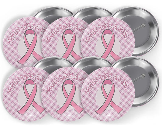 Breast Cancer Awareness, Pink Ribbon Button Pins - 6 pieces