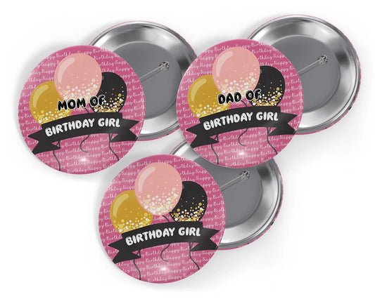 Birthday Pins Family Pack for Girl, Family Button Birthday Pin Trio Pack