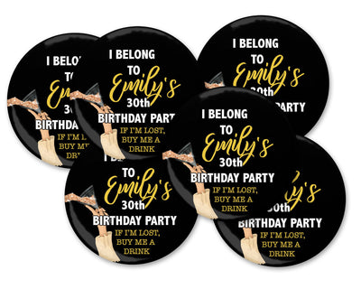 Custom 30th Adult Party Crew Birthday Pins - 15 pieces +