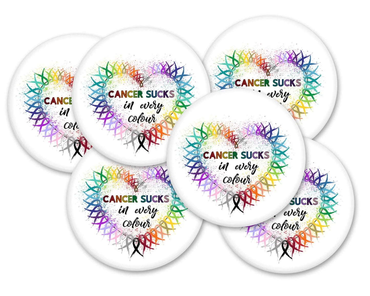 Cancer Awareness Button Pins for Cancer Survivor,  Cancer Ribbon Support Gift Ideas 2.25" -6 pcs+