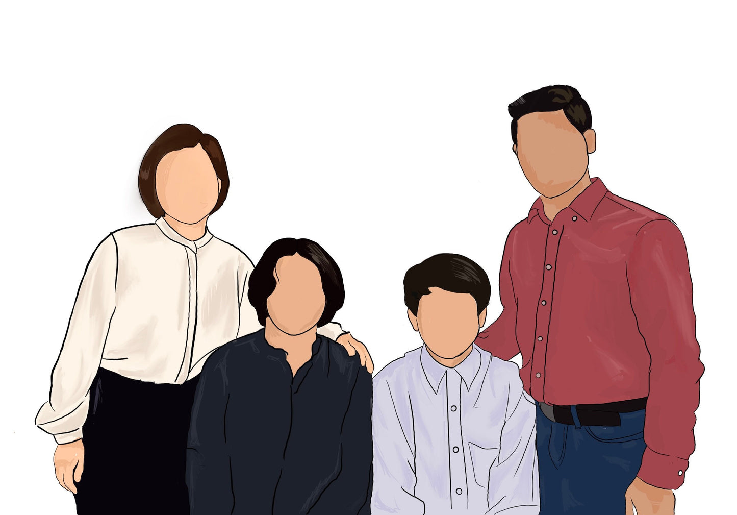 Custom Illustration Family Portrait Digital, Faceless Portrait Digital