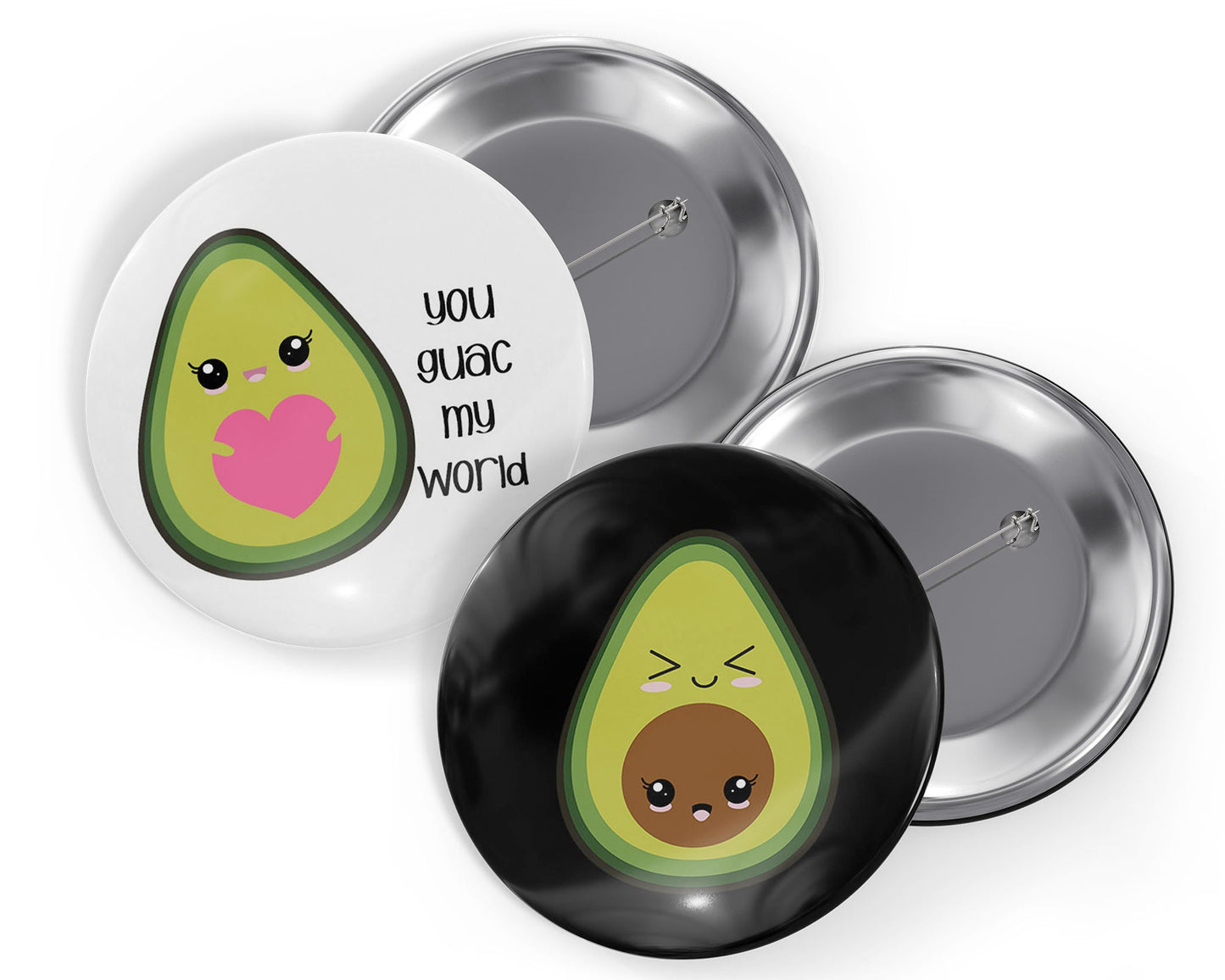 Guacamole Avocado Pin, You Guac my World Japanese Inspired Cute Kawaii Button Pin Duo Pack 2.25"