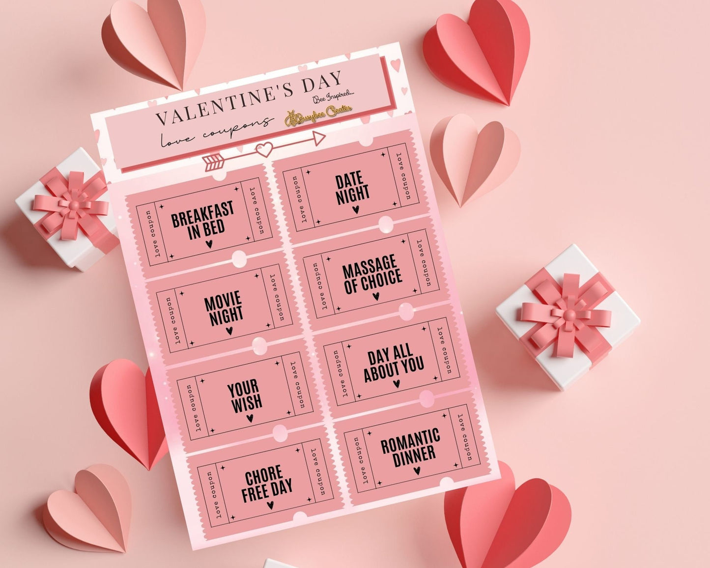 PRINTABLE Valentine's Day Coupon, Instant Download Love Coupon Gift Idea