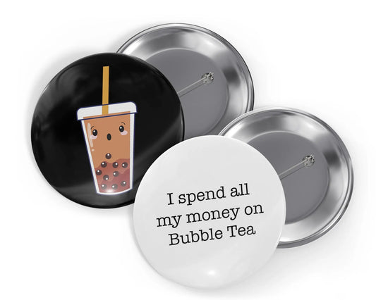 Bubble Tea Button Pin, Japanese Inspired Cute Kawaii Button Pin Duo Pack 2.25"