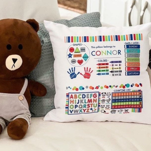 Custom Learning Pillow for Nursery Decor,  Gift ideas for Toddler Mom, PILLOWCASE ONLY