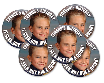 Custom Birthday Buttons, Photo Birthday Pin, Birthday Badges, Face Buttons, Birthday Party Favors, Birthday Party Button - 6+