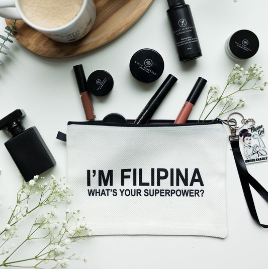 Filipina Makeup Bag Pouch with charm, Filipino Inspired Travel Bag with Keychain, Pinay Cosmetic Bag Organizer