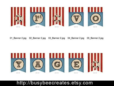 Nautical Design Party Themed Banner for Summer - Handmade Decor for First Voyage Birthday or Baby Shower - Digital File
