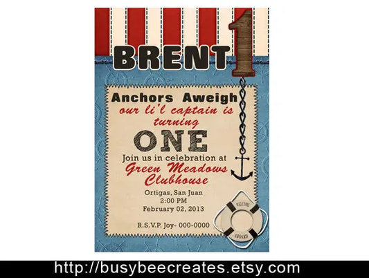 Nautical Invites - American Pride - Red White Blue Sailor Inspired Invitations or ThankYou Card 10-20 ct- CARDSTOCK - Busybee Creates