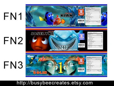 Custom Finding Nemo / Dory / Squirt Water Bottle Labels for Summer Birthday Party - Personalize Labels 24 pieces or DIGITAL