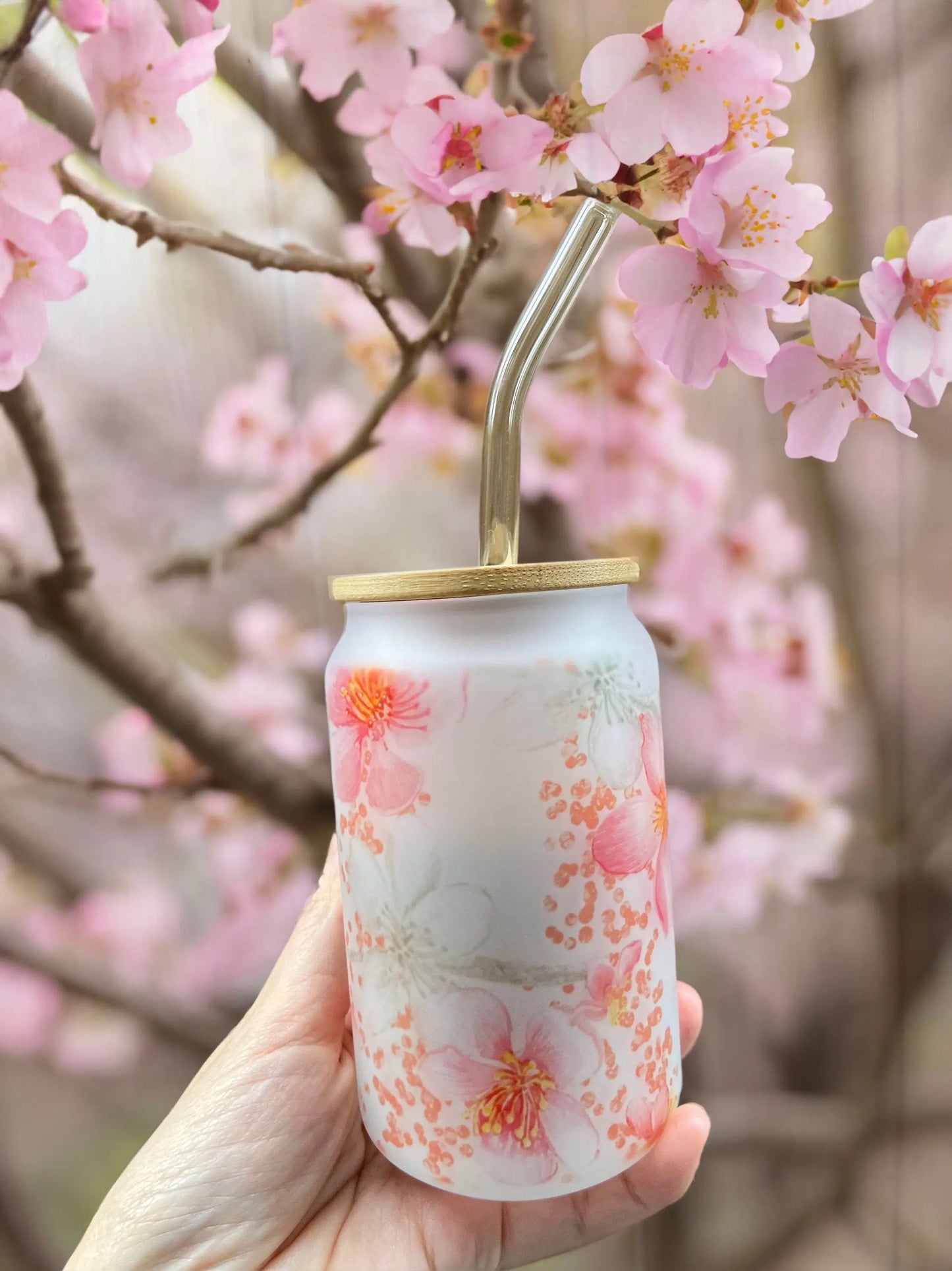 13 oz. Cherry Blossom Libbey Frosted Glass Can, Summer Gift Ideas Busybee Creates