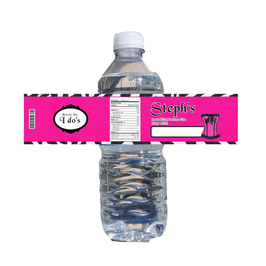 Hot Pink and Black Bridal Shower, Stagette, Hen Party Water Bottle Label 24 pieces or DIGITAL