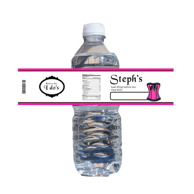 Hot Pink and Black Bridal Shower, Stagette, Hen Party Water Bottle Label 24 pieces or DIGITAL