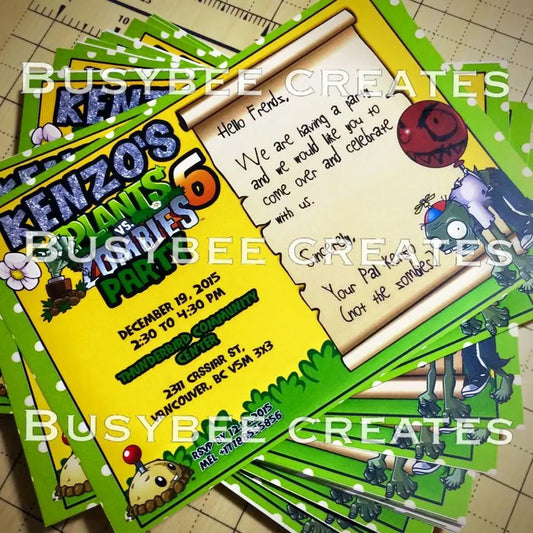 Plant vs Zombies Invitation or Thank You Card - 10+ set